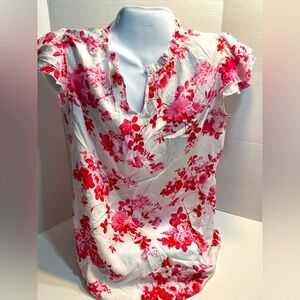 Merokeety Floral and White Women's Top XL
